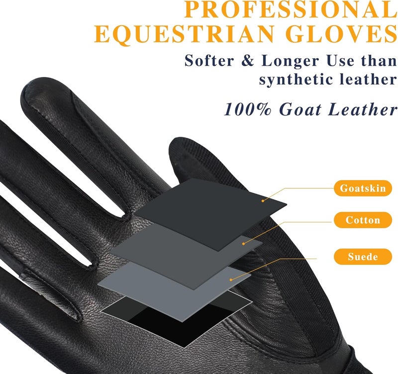 ONNAS Equestrian Riding Gloves - Genuine Goatskin Palm, Double-Layer Leather Fingers, Hook & Loop Wrist - Ideal for Horse Riding, Boating, Gardening, Cycling & Driving​ - Image 3